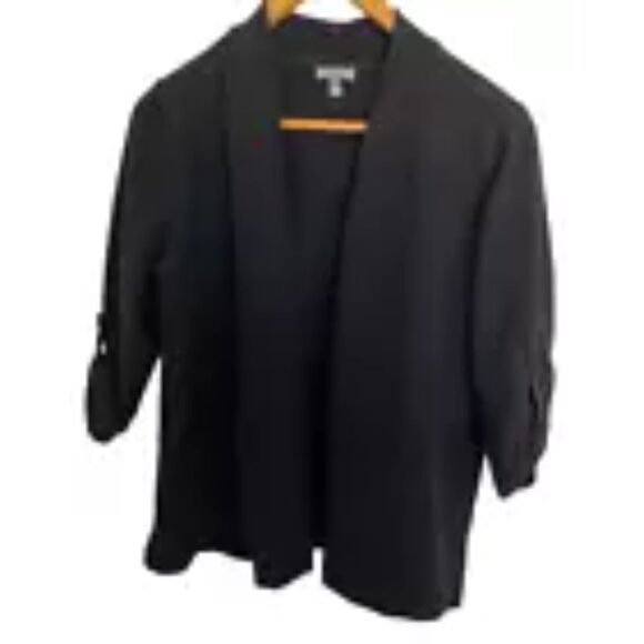 T by Talbots Women's Cardigan Open Front Black Eyelet Size Petite Med - Picture 2 of 9